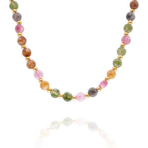 Naszyjnik z turmalinu kuleczki kolorowy pozłacany