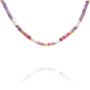 Naszyjnik różowy fioletowy pozłacany kamienie